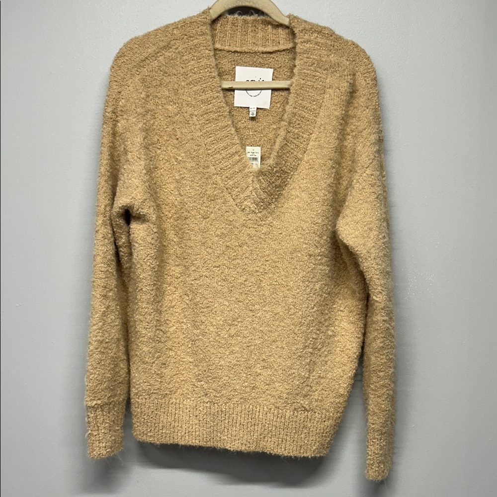 Aerie Teddy Boucle Cozy Oversized‎ V-Neck Sweater Tan Beige Neutral Size XS NWT - Picture 2 of 4